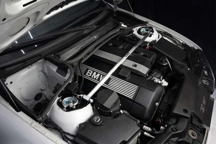 Performance HPS Polished Front Strut Bar Tower Brace Compatible for 2002-2006 BMW E46 with flat top strut towers, 42-103P