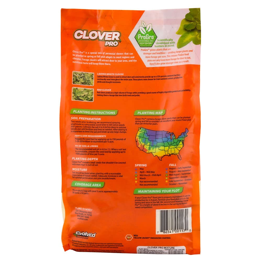 Clover Pro Evolved Harvest Food Plot Seed with Biostimulant Coating - Vital Nutrient Forage for Deer, 2 Lbs.