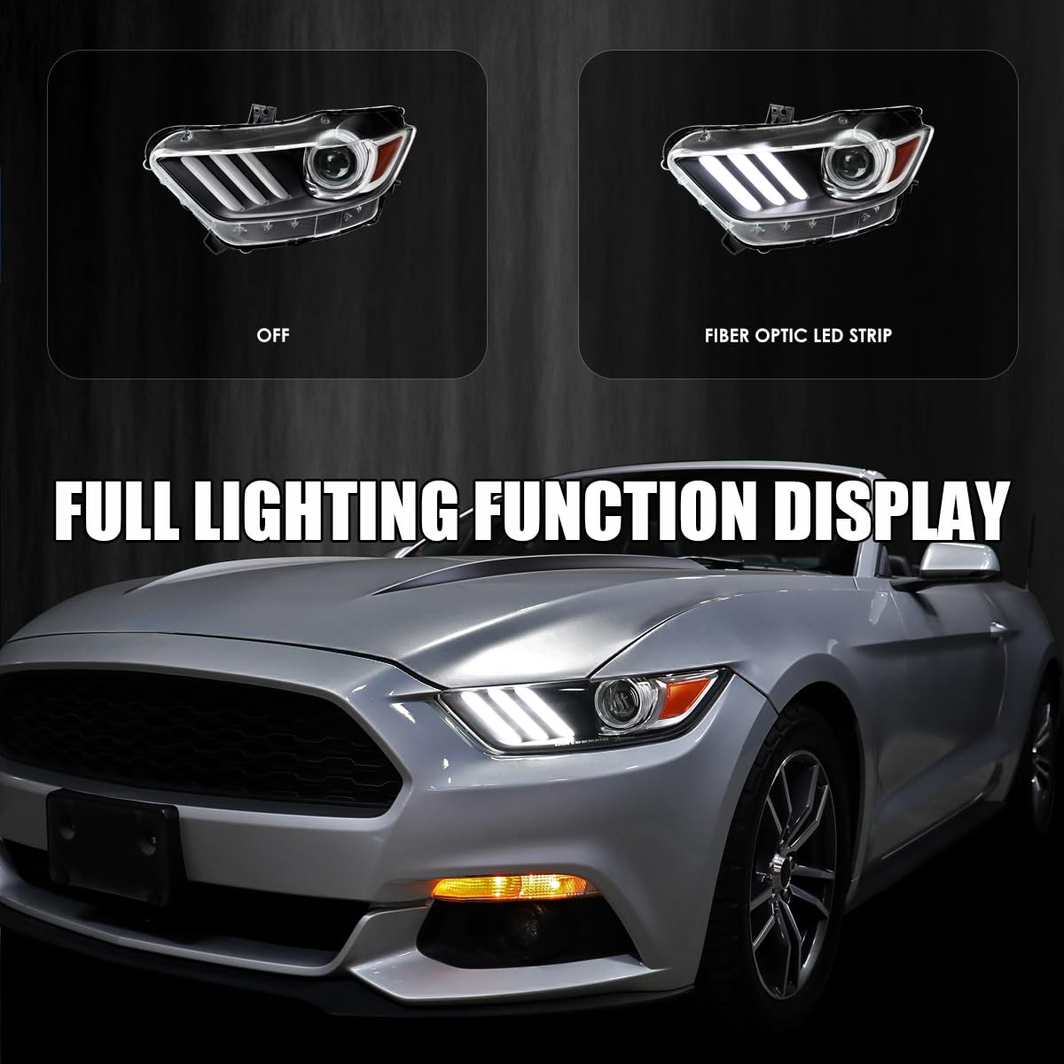 Left Driver Side SPEC-D TUNING Black Projector Headlight w/LED Bar Compatible with 2015-2017 Ford Mustang