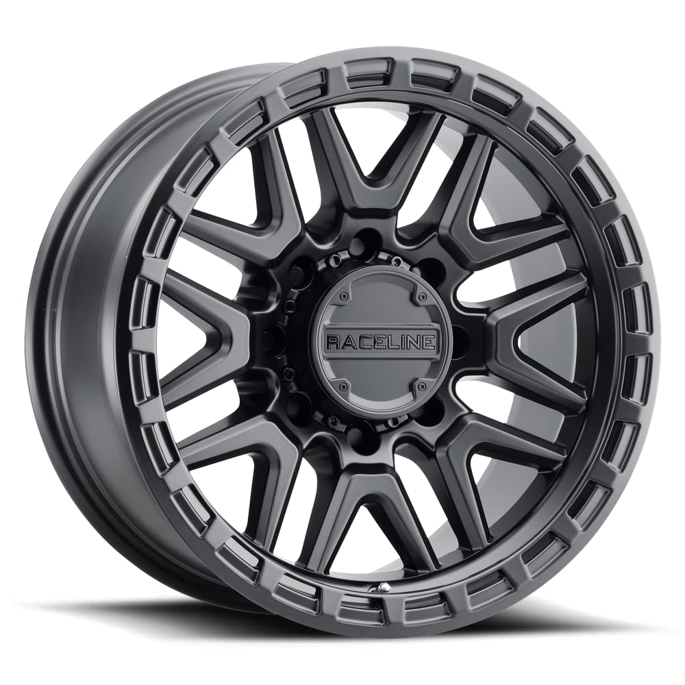 Raceline 953B Wheels KRANK Satin Black 18X9"8X165.1 Bolt Pattern -12mm Offset/(4.52"B/S) Split Spoke Aluminum Passenger Car Wheels, Full Size Replacement Black Car Rims
