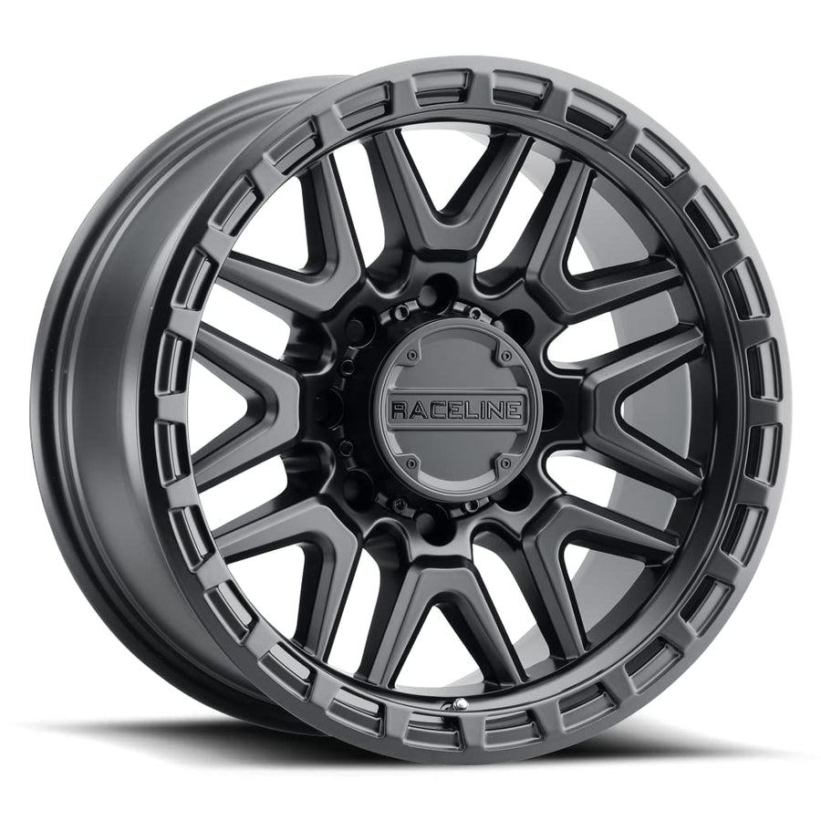 953B Raceline Wheels KRANK Wheel Satin Black 18X9"8X180 Bolt Pattern +18mm Offset/(5.71"B/S) Split Spoke Aluminum Passenger Car Wheels, Full Size Replacement Black Car Rims