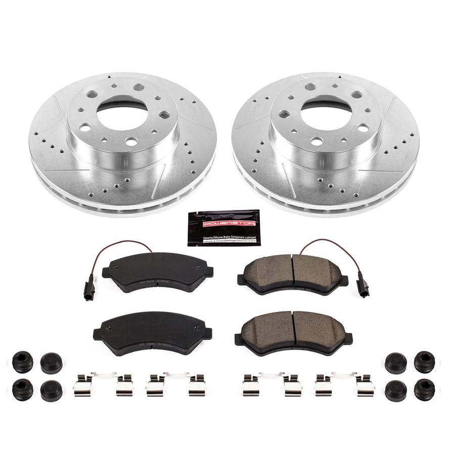 Power Stop Z23 Carbon Fiber Brake Pads with Drilled & Slotted Brake Rotors Kit Front