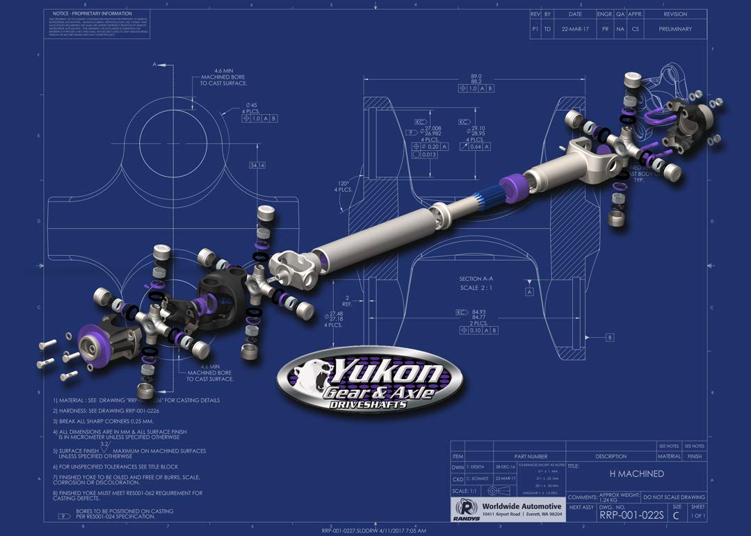 Rear Yukon Performance Driveshaft HD for 2018 Jeep Rubicon 2DR Automatic
