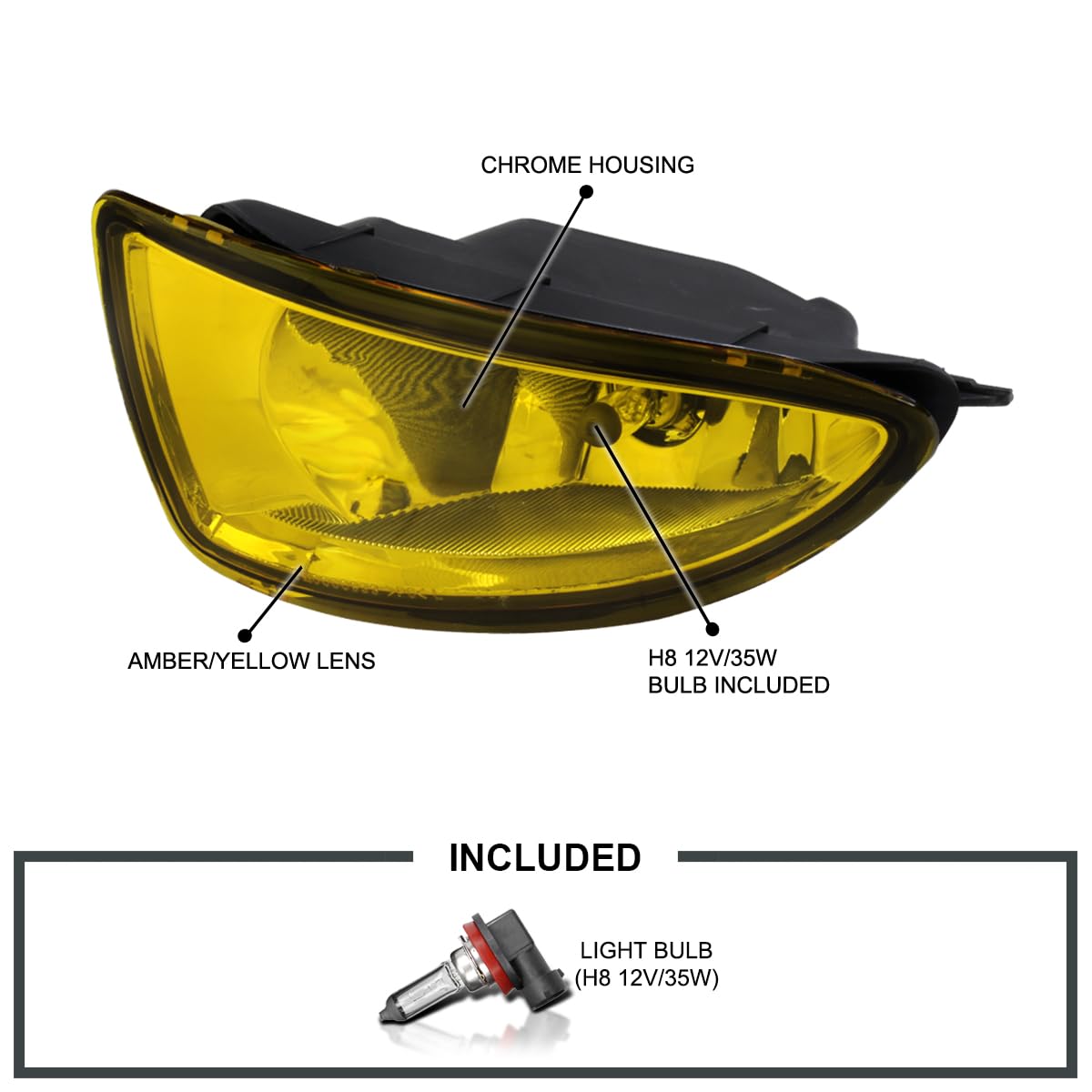 Fog Lights SPEC-D TUNING Yellow Lens + H8 Bulbs Included Compatible with 2004-2005 Honda Civic 2/4 L+R Pair Assembly