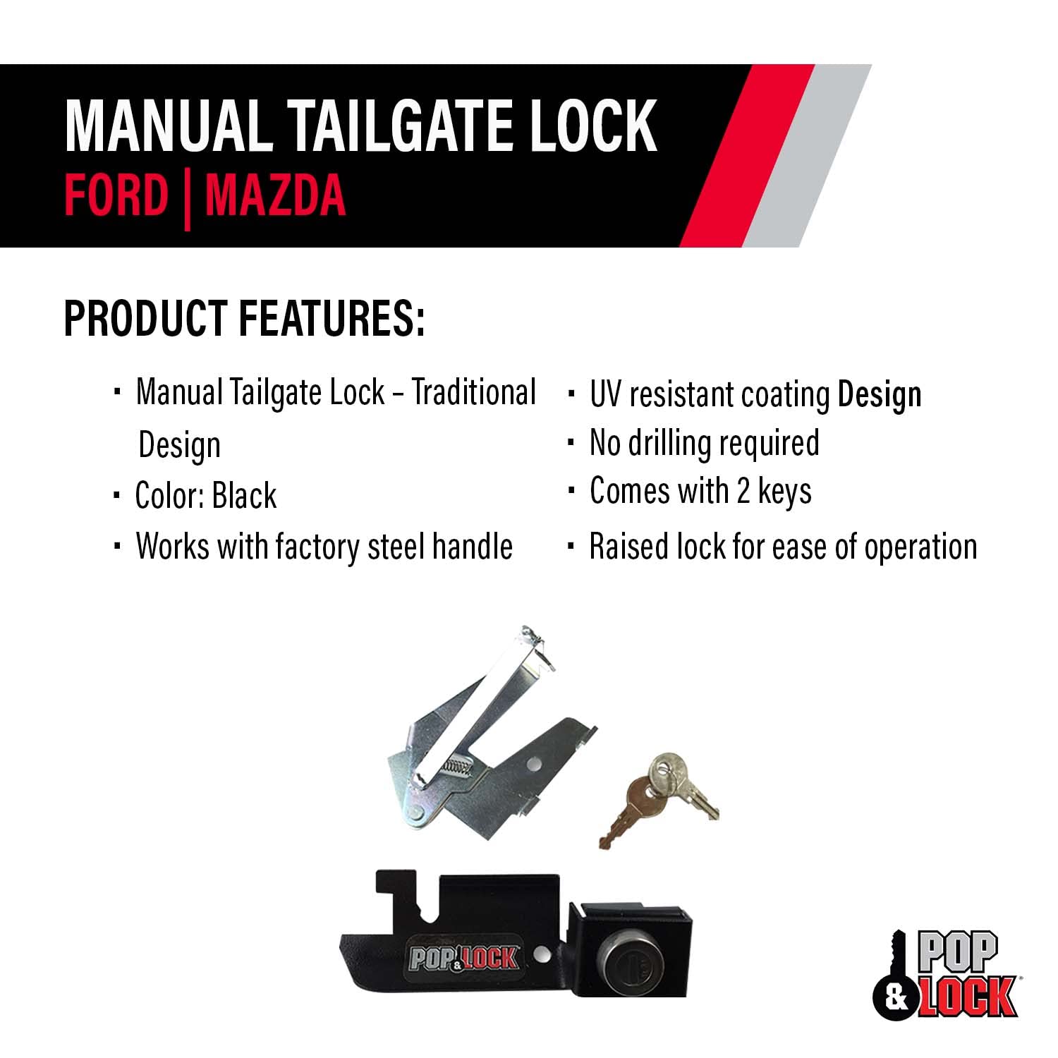 Pop & Lock Black PL2300 Manual Tailgate Lock (Works only with Factory Steel Handle)
