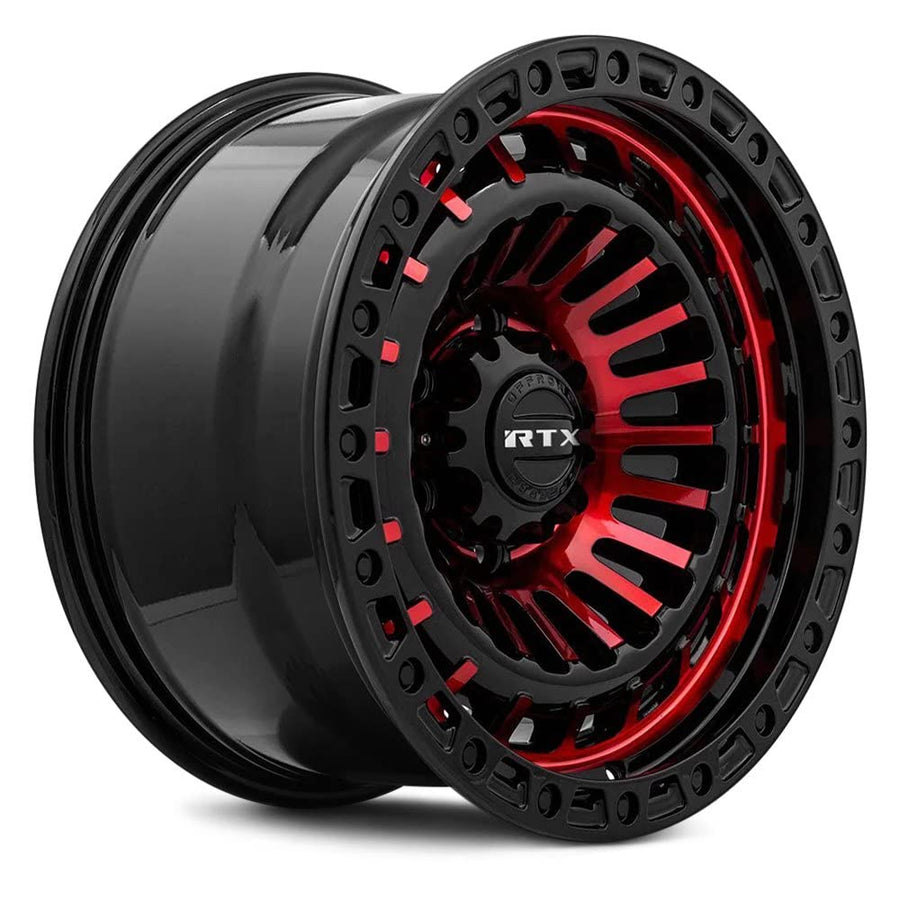 MOAB RTX Custom Wheel - 18x9, 0 Offset, 6x135 Bolt Pattern, 87.1mm Hub - Gloss Black with Machined Red Face Rim