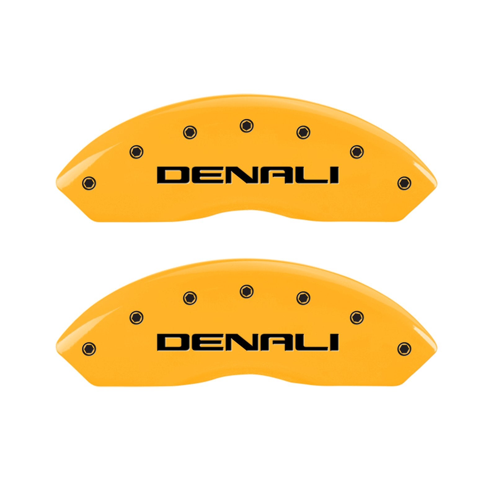 Caliper Covers MGP 34212SDNLYL (Yellow Powder Coat Finish, Engraved Front and Rear: Denali, Black Characters, Set of 4)
