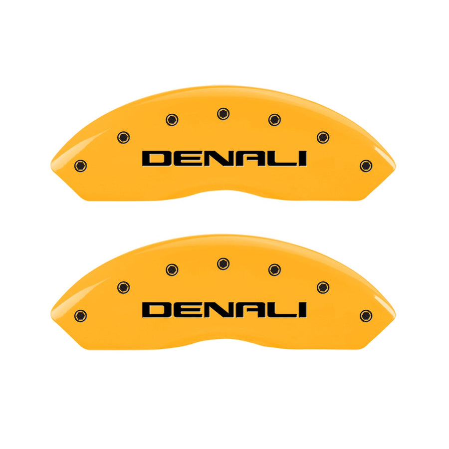 Caliper Covers MGP 34212SDNLYL (Yellow Powder Coat Finish, Engraved Front and Rear: Denali, Black Characters, Set of 4)