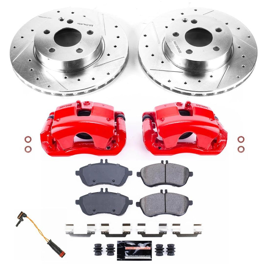 Power Stop Z23 KC7766 Daily Driver Front Brake Caliper Kit-Drilled/Slotted Brake Rotor, Brake Pads & Calipers and 1 Front Sensor Wire For Mercedes-Benz C250, Mercedes-Benz C300 [Model Specific]