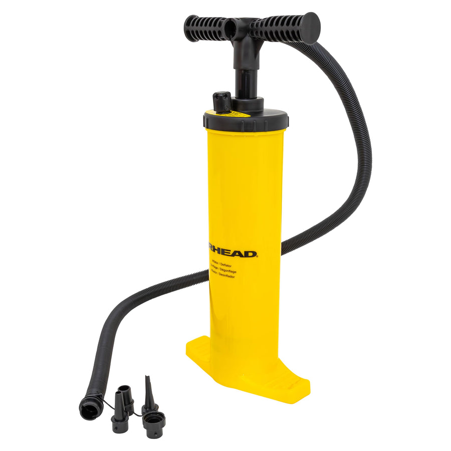 AIRHEAD Hand Pump Double Action – Manual Air Pump for Inflatables, Towables & Floats – Inflates on Up & Down Stroke – Up to 14 PSI – 5ft Locking Hose + 4 Valve Fittings
