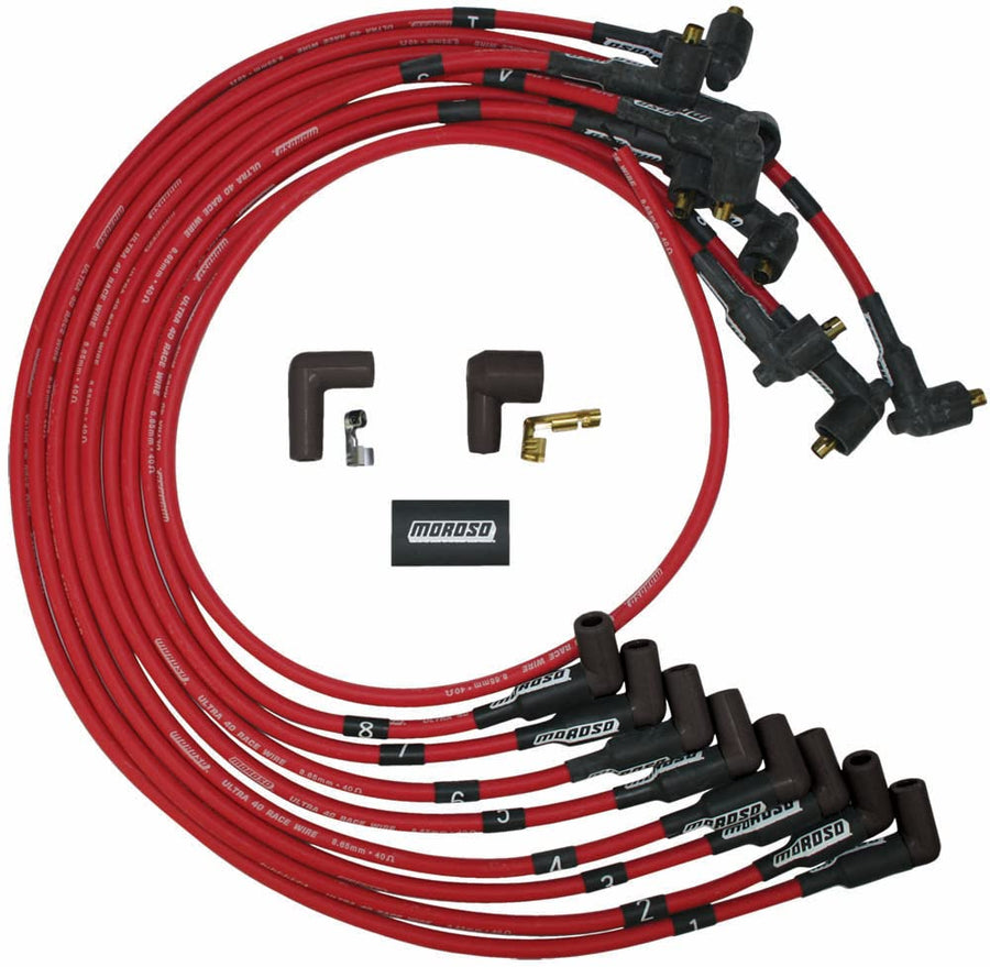 Moroso Red 73691 Ultra 40 Spark Plug Wires, Fits Big Block Chevy Engines w/Non HEI Distributor and 90 Degree Plugs