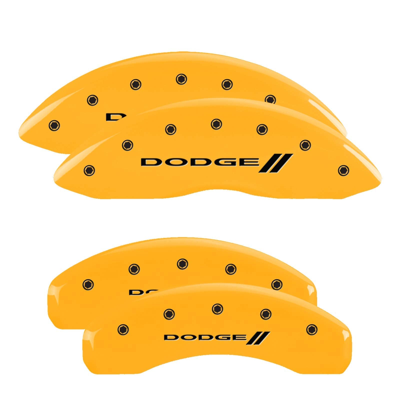 Brake Caliper Covers MGP for 2011-2025 Dodge Durango (Requires 17" Wheels or Larger) Yellow Powder-Coated Finish, Engraved Black DODGE II Logo, Aluminum Front and Rear Caliper Covers (Set of 4)