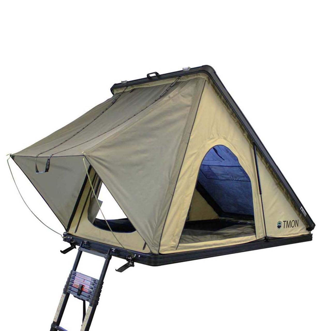 Overland Vehicle Systems Clamshell LD TMON Aluminum Hard Shell Roof Top Tent - 2 Person Capacity, Tan Body & Green Rainfly