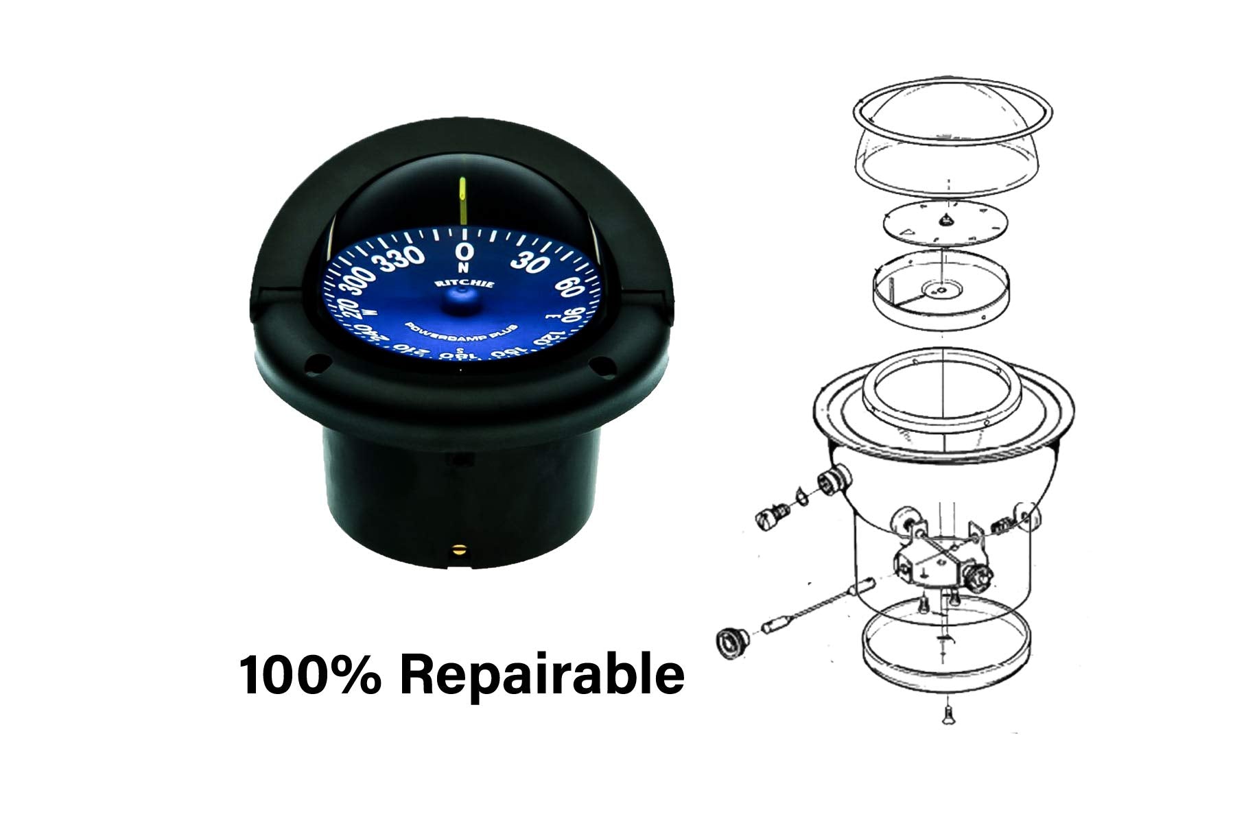 Ritchie SS-1002 Navigation Supersport Flush Mount Compass, Black, 3.75"
