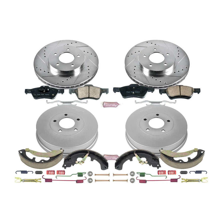 Power Stop K15257DK Z23 Carbon Fiber Brake Pads Front and Rear with Drilled & Slotted Brake Drums Kit