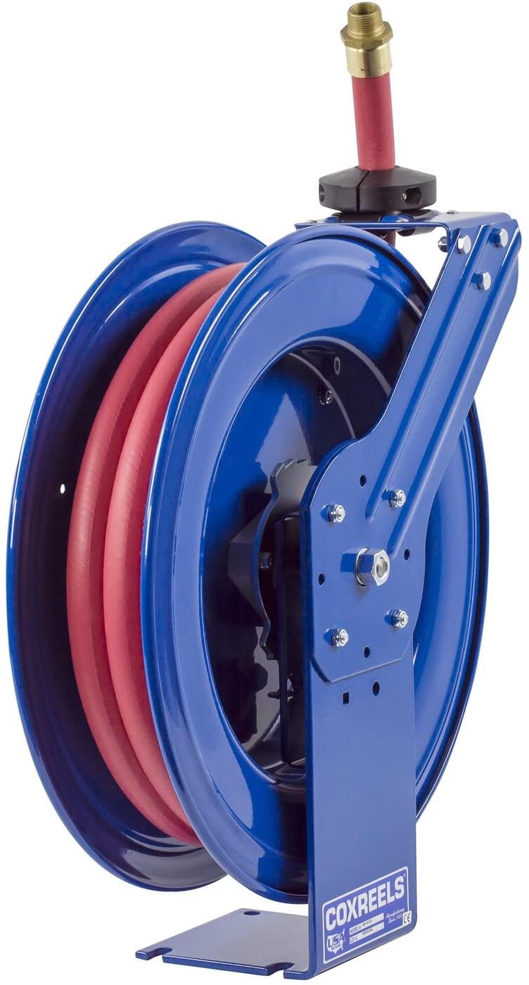 Coxreels SH Fuel Series SHF-N-525 Retractable Fuel Hose Reel | 3/4"x25, 300 PSI | Easy-Maintenance w/ Brass Swivel & Multi-Position Mount Arm | Heavy-Duty Steel Construction | Made in the USA | Blue
