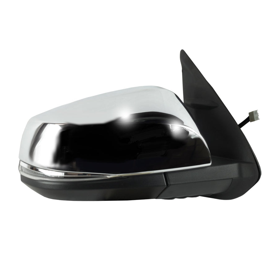 Mirror Passenger Side for Toyota Tacoma, Textured Black w/Chrome Cover, w/Turn Signal, Blind Spot Detection System, Foldaway, w/o Puddle Lamp, w/o Spot Mirror, Heated Power
