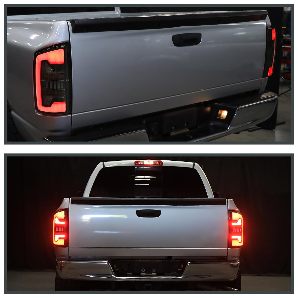 Black Smoke Tail Lights w/White LED SPEC-D TUNING Compatible with 2007-2008 Dodge Ram 1500/2500 / 3500, Left + Right Pair Assembly