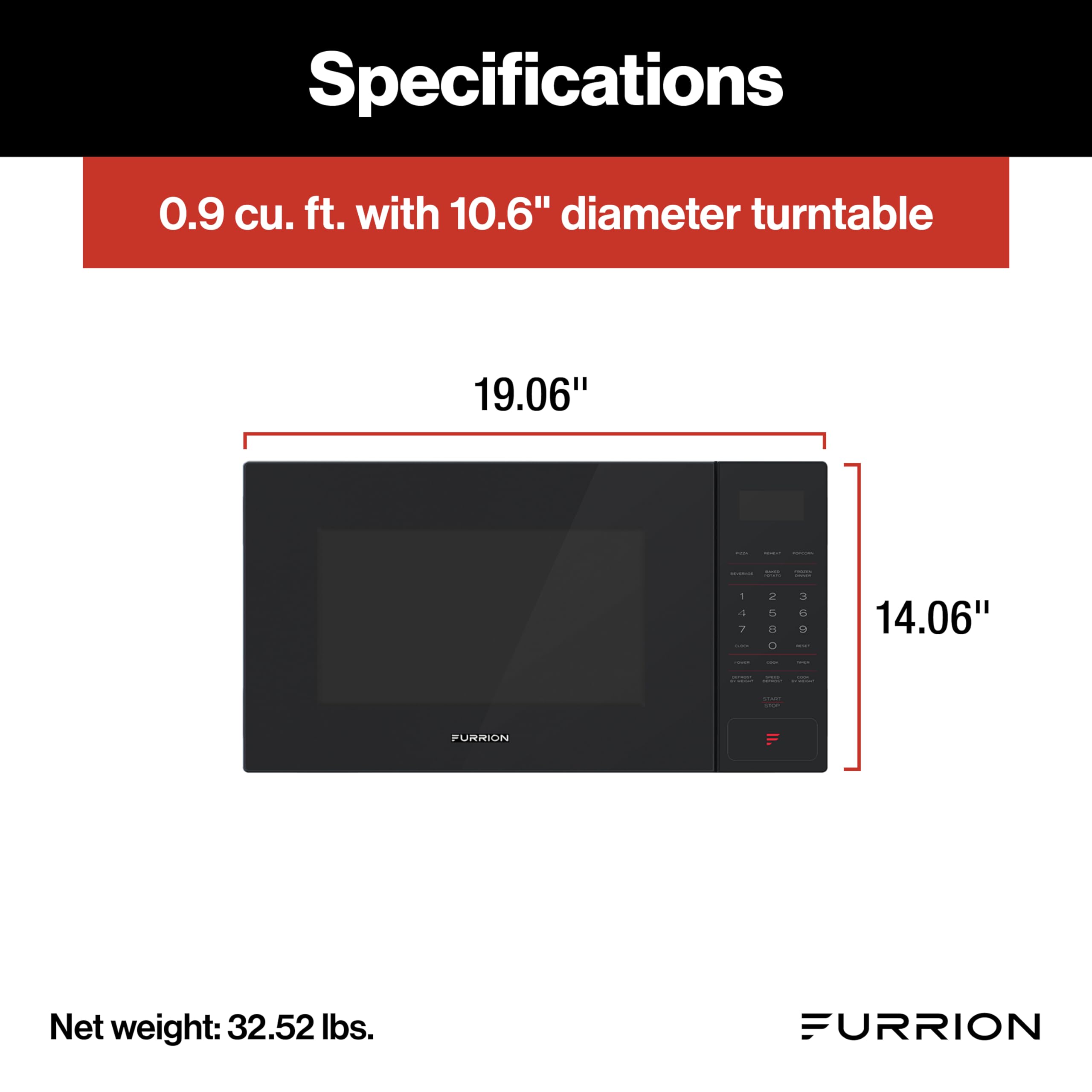 0.9 cu. ft Furrion RV Microwave, Black
