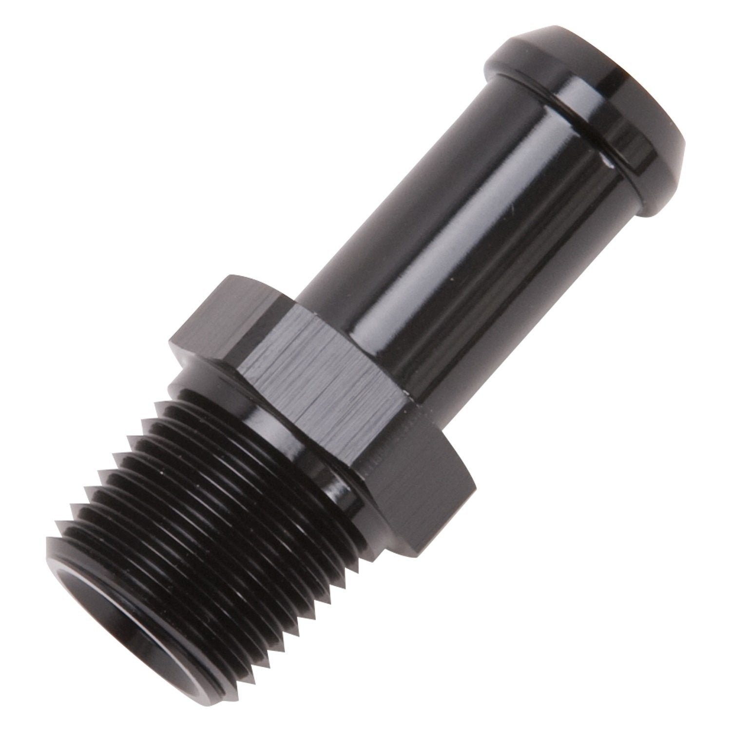 Edelbrock Heater Hose Fitting 8114 Straight 3/8 in. NPT And 1/2 Barb in. Black