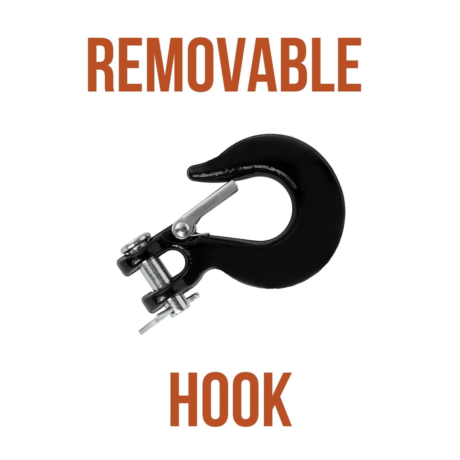 Single 19-52516-100C Mile Marker Black & Grey 5/16" x 50' Synthetic Rope Truck Assembly with Removable Hook for 8,000 lbs. - Breaking Force of 15,000 lbs.