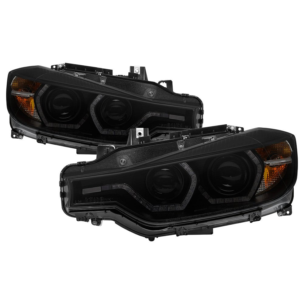 BMW F30 3 Series 2012-2014 Spyder 5085047 4DR Projector Headlights - LED DRL - Black Smoke
