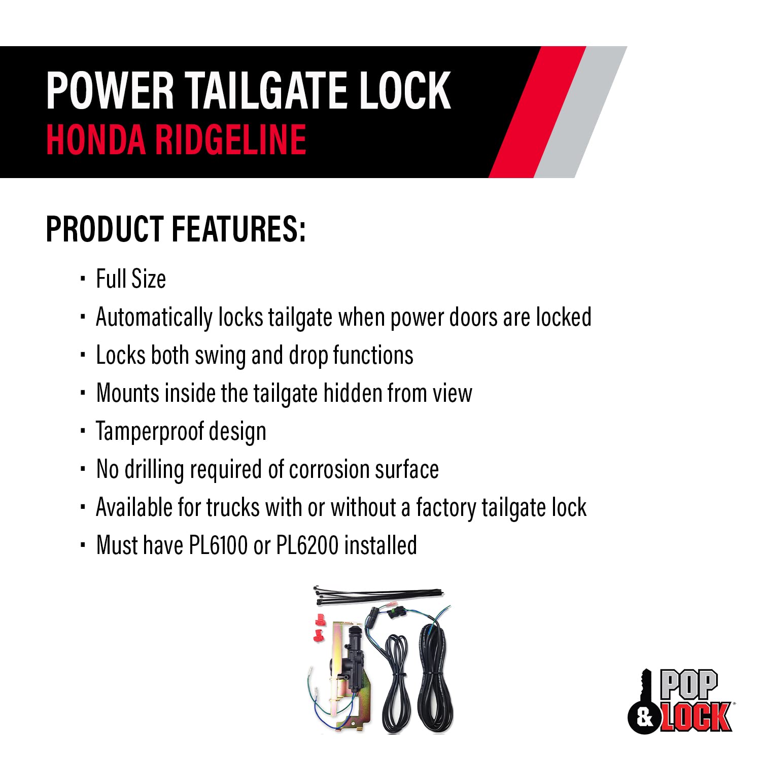 Power Upgrade Kit Pop & Lock – Tailgate Lock for Honda Ridgeline, Fits Models 2005 to 2019 (PL8630)