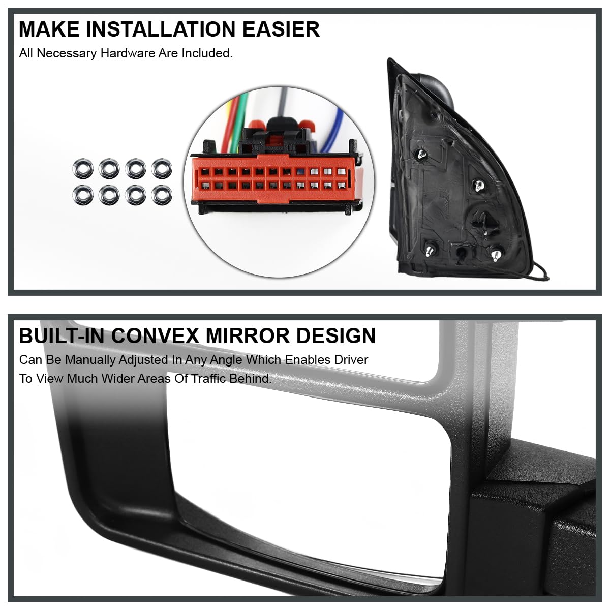 Spec-D Tuning Heated Power Towing Mirrors w/Smoke LED Signal Compatible with 2008-2016 Ford F250 F350 F450 Super Duty Left + Right Pair