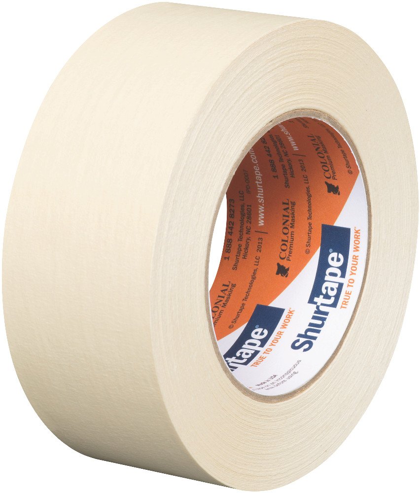 Shurtape Premium Grade Colonial High Adhesion Masking Tape, 48mm x 55m, Natural, Case of 24 Rolls (101534)