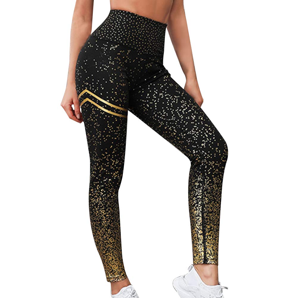 Women Yoga Pants Kathleen0 Workout Elastic Running Training Fitness Compression Tummy Control Casual Gym Leggings Sports Slim High Waist Printed(SBlack)