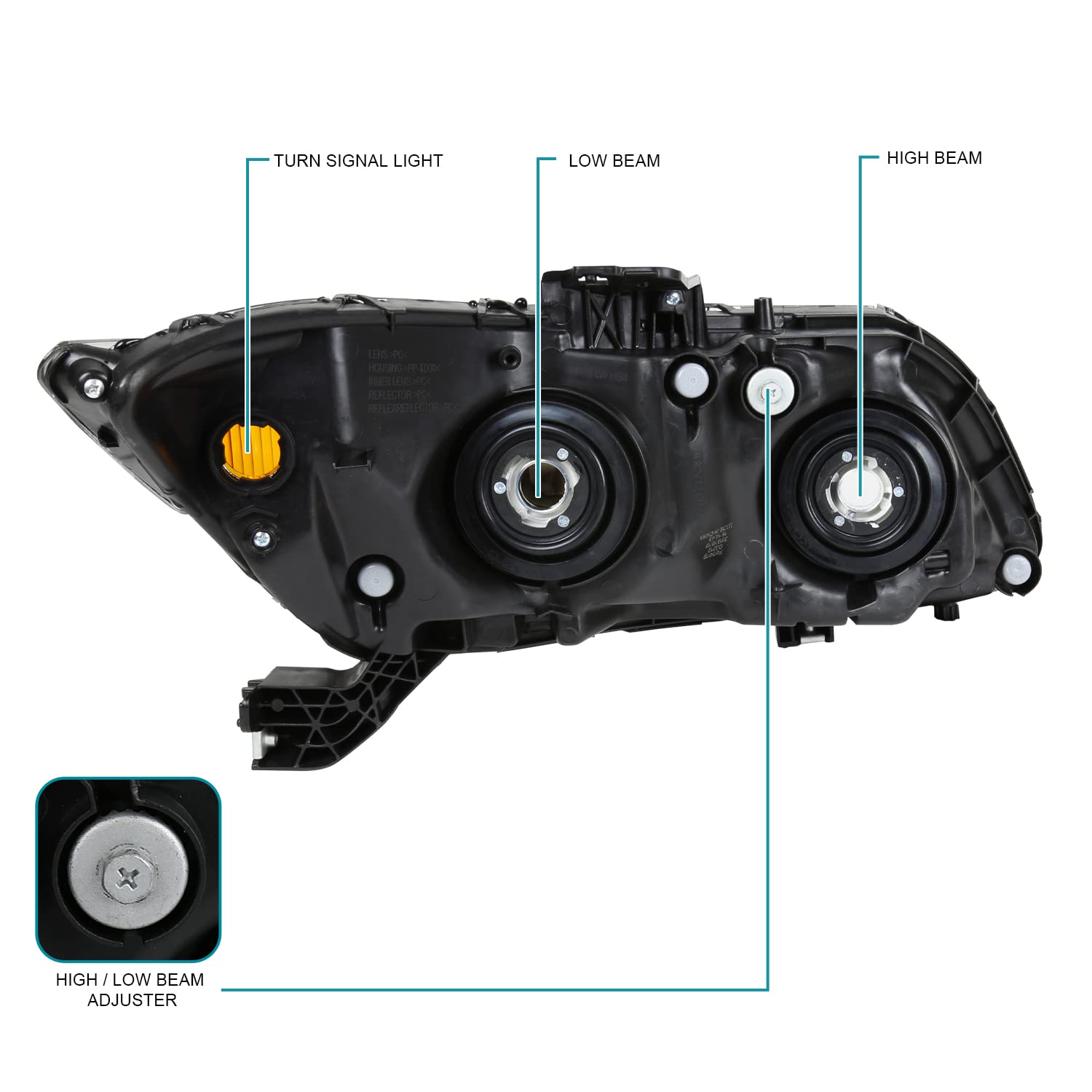 Left Driver Side SPEC-D TUNING Black Headlight Compatible with 2012-2015 Honda Civic Sedan, 2012-2013 Civic Coupe Head Light Lamp Assembly