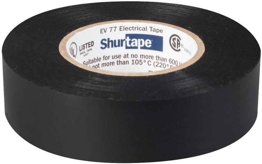 Shurtape EV 77 All-Weather Professional Grade, Vinyl Electrical Tape, UL Listed/CSA Approved, 7.0 Mil, Black, 3/4 Inch x 66 Feet, 1 Roll (104706)
