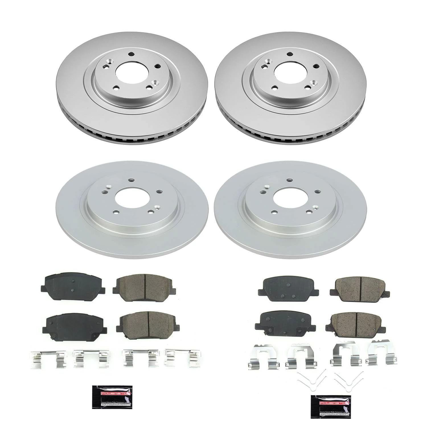 Power Stop Z17 CRK8308 Front and Rear Coated Rotor Kit-Coated Brake Rotors, Ceramic Brake Pads For Hyundai Santa Fe 2019-2020 [Model Specific]
