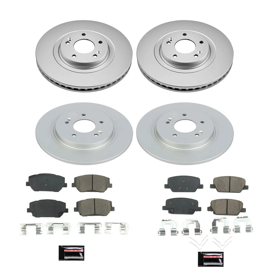 Power Stop Z17 CRK8308 Front and Rear Coated Rotor Kit-Coated Brake Rotors, Ceramic Brake Pads For Hyundai Santa Fe 2019-2020 [Model Specific]