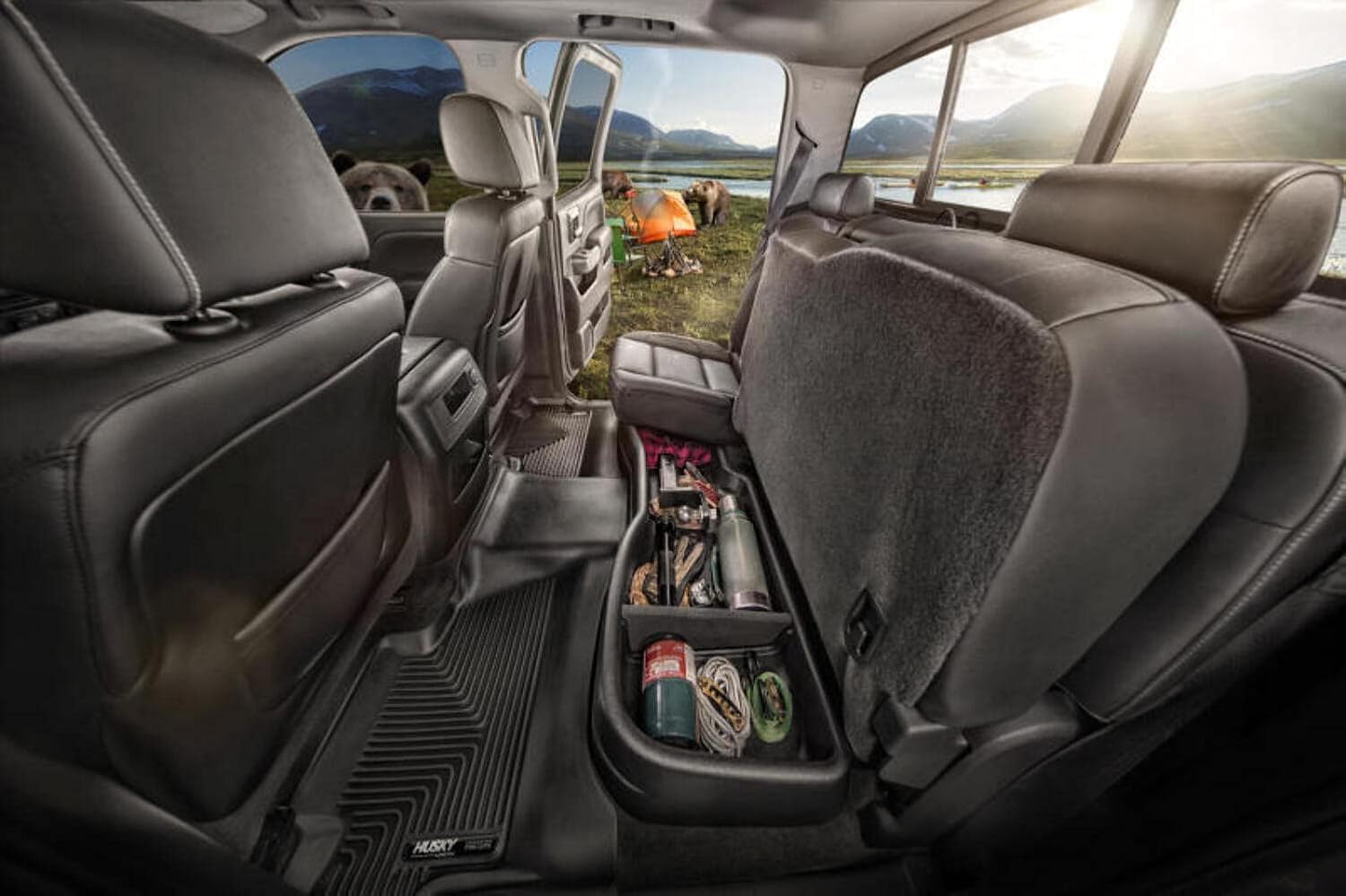 Under Seat Storage Box Husky Liners | Fits 2014-2018 Chevrolet Silverado/GMC Sierra 1500, 2015-2019 Chevrolet Silverado/GMC Sierra 2500/3500 HD Crew Cab - Black| 09031