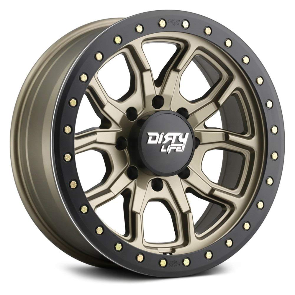 DT-1 Dirty Life Satin Gold W/Simulated Ring Wheel with Alloy Steel (20 x 9. inches /8 x 130 mm, 0 mm Offset)