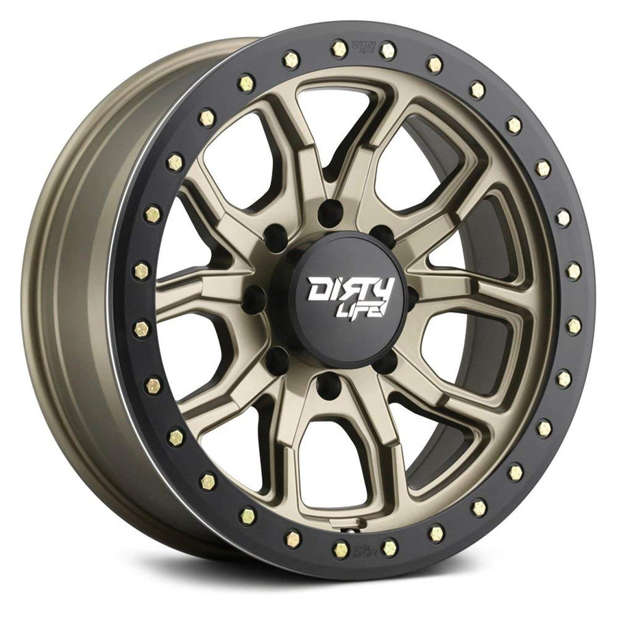Dirty Life Satin Gold DT-1 Wheel W/Simulated Ring with Alloy Steel (17 x 9. inches /5 x 78 mm, -12 mm Offset)