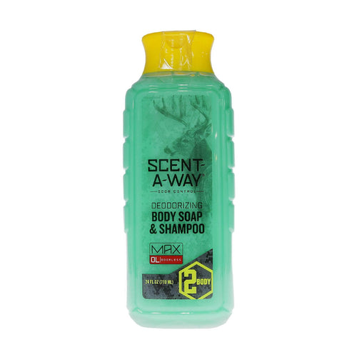 Scent-A-Way MAX Liquid Body Soap & Shampoo - Hunters Specialties Hunting Odorless Green Soap Scent Eliminator for Hunters, Trappers, Anglers, and Campers - 24 OZ