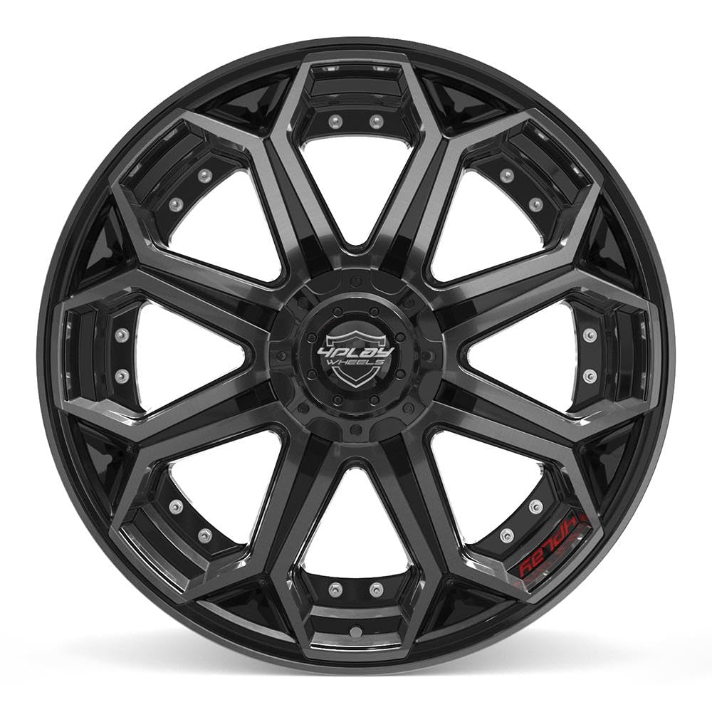 22 inch 4PLAY Wheels Rim Fits 6x135 + 6x139.7 Silverado Suburban Tahoe Expedition F150 Raptor 4P80R 22x10 Brushed Black Wheels