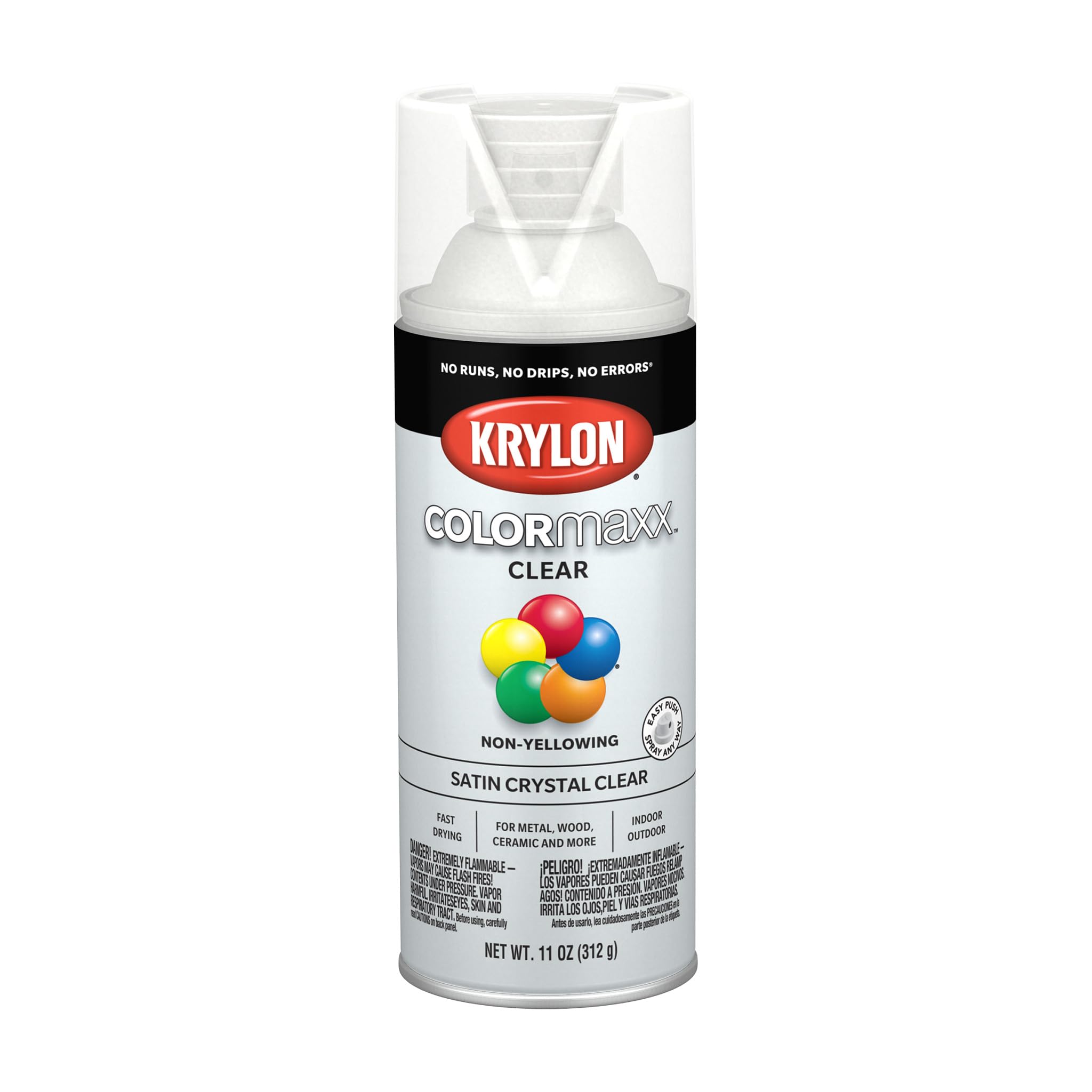 Krylon K05562007 Acrylic Clear Finish COLORmaxx for Indoor/Outdoor Use, Satin Crystal Clear , 11 Ounce (Pack of 1)