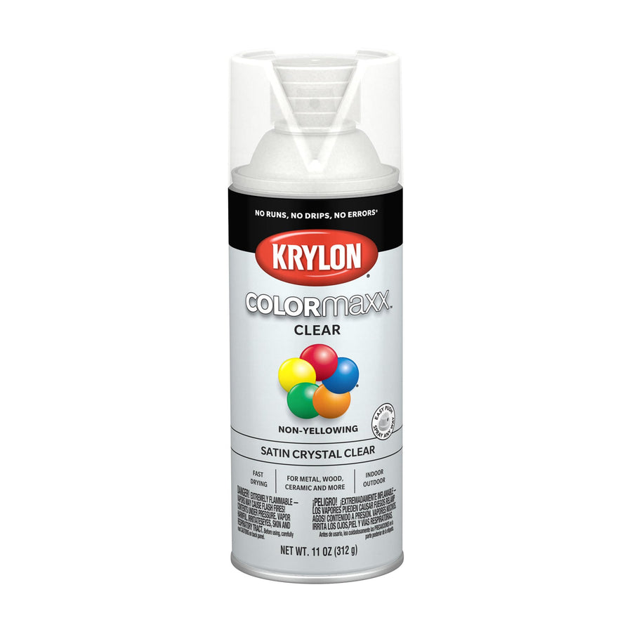 Krylon K05562007 Acrylic Clear Finish COLORmaxx for Indoor/Outdoor Use, Satin Crystal Clear , 11 Ounce (Pack of 1)