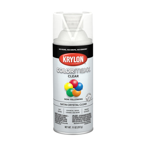 Krylon K05562007 Acrylic Clear Finish COLORmaxx for Indoor/Outdoor Use, Satin Crystal Clear , 11 Ounce (Pack of 1)