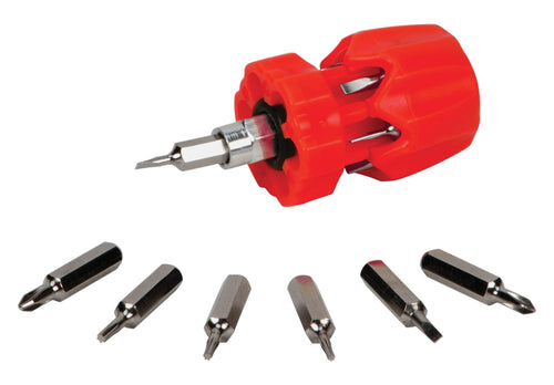 7-in-1 Performance Tool W487 Stubby Screwdriver Set with Phillips, Slotted and Star Bits - Compact Design with On-board Bit Storage