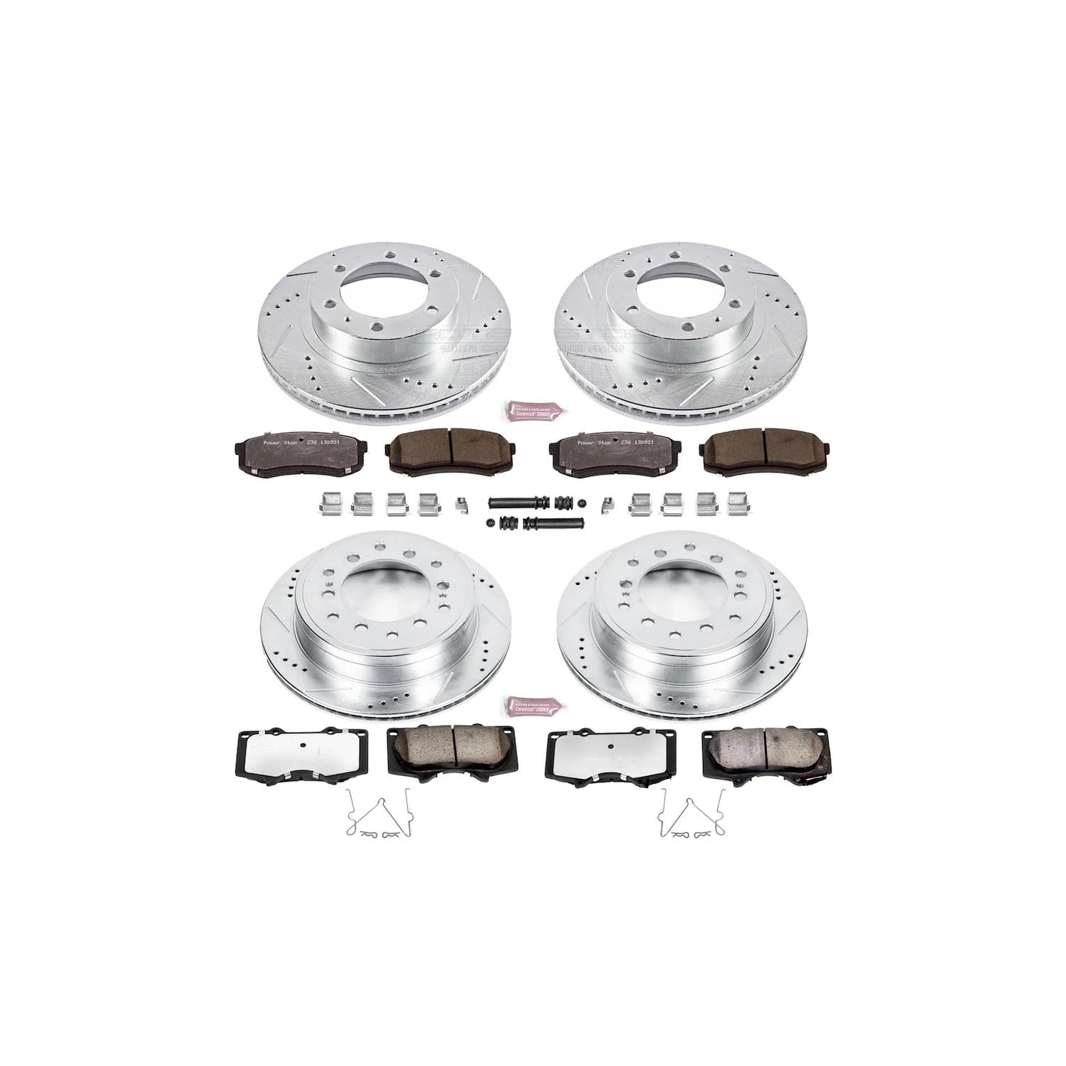 Front and Rear Brake Kit Power Stop For 2010 2011 2012 2013 2014 Toyota FJ Cruiser - Truck & Tow Carbon Fiber Ceramic Brake Pads & Drilled and Slotted Rotors Replacement, K5805-36