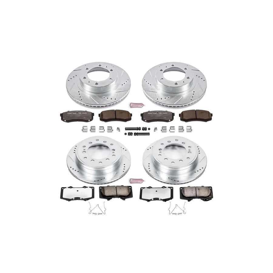 Front and Rear Brake Kit Power Stop For 2010 2011 2012 2013 2014 Toyota FJ Cruiser - Truck & Tow Carbon Fiber Ceramic Brake Pads & Drilled and Slotted Rotors Replacement, K5805-36