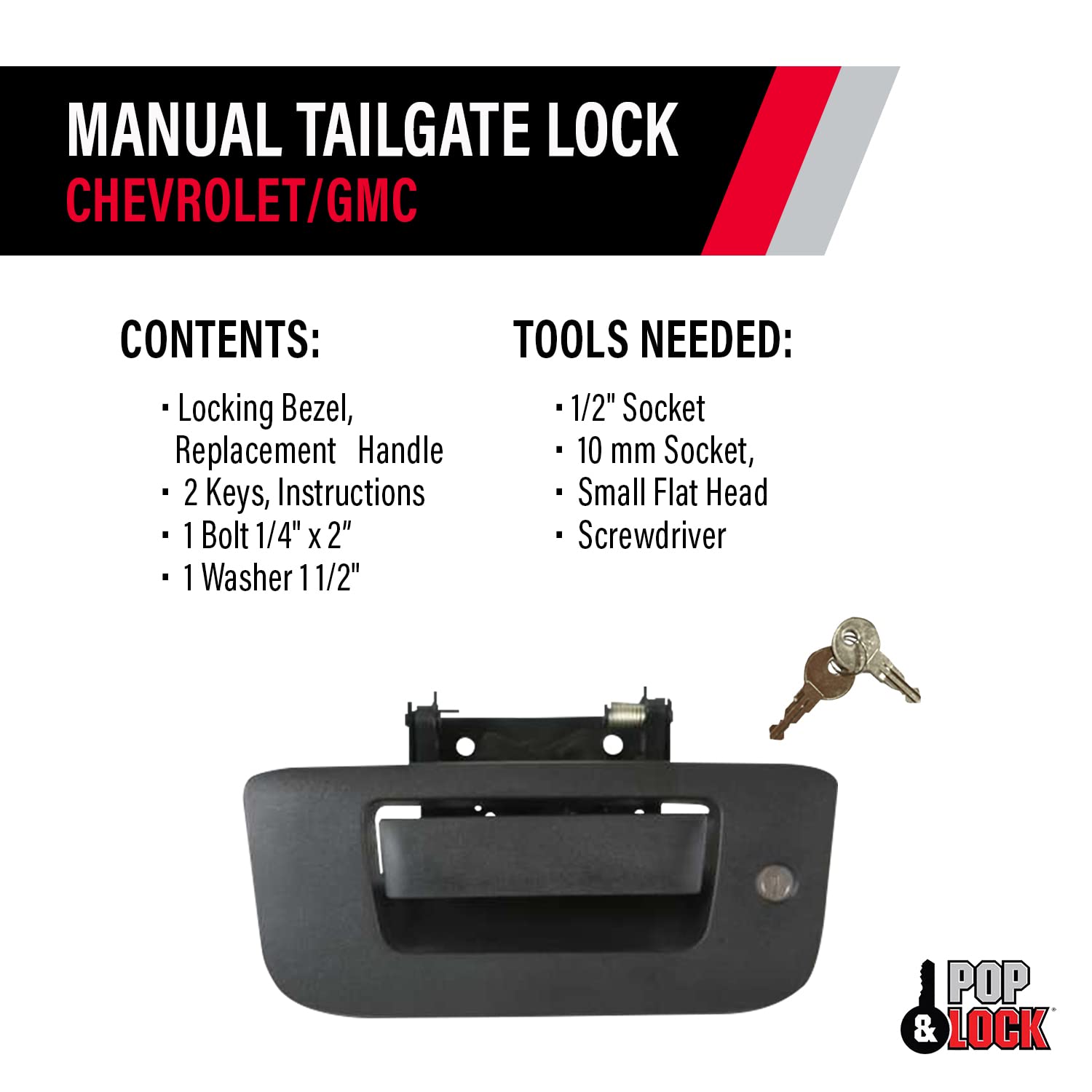 Pop & Lock Manual PL1310 Black Tailgate Lock for Chevy/GMC (New Body)
