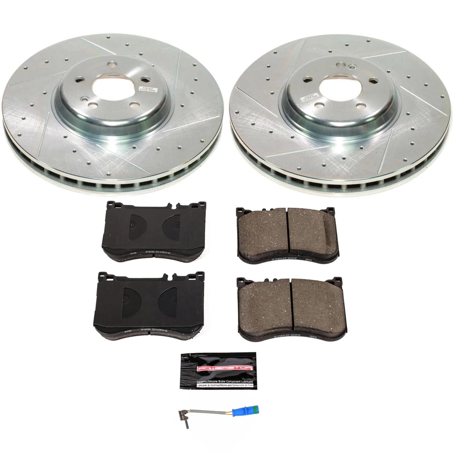 POWERSTOP Z23 Carbon-Fiber Ceramic Brake Pads and Drilled and Slotted Rotors Brake Kit Front For Mercedes-Benz E53 AMG 2019-2022 [Vehicle Specific]