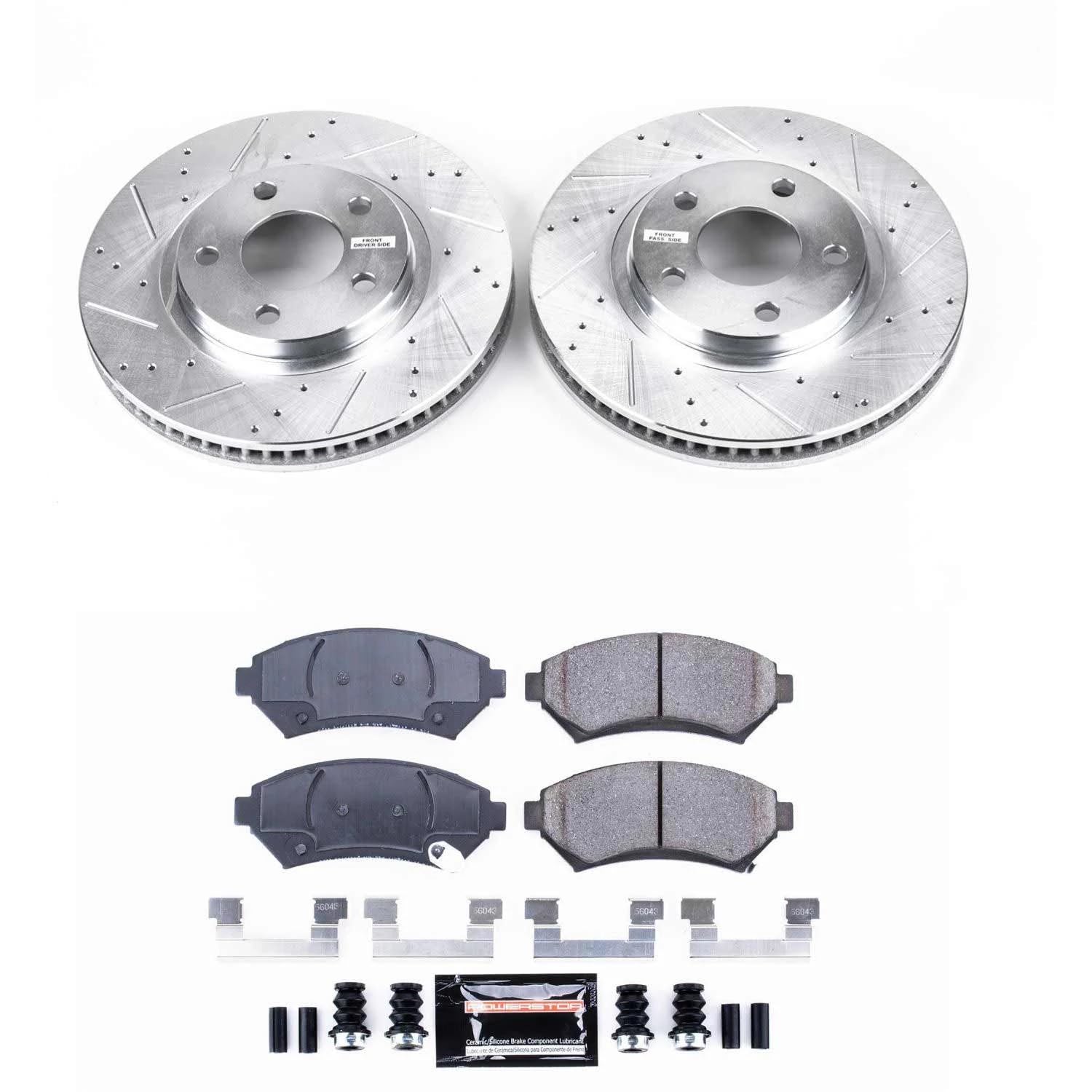 Power Stop K1542 Z23 Carbon Fiber Brake Pads with Drilled & Slotted Brake Rotors Kit