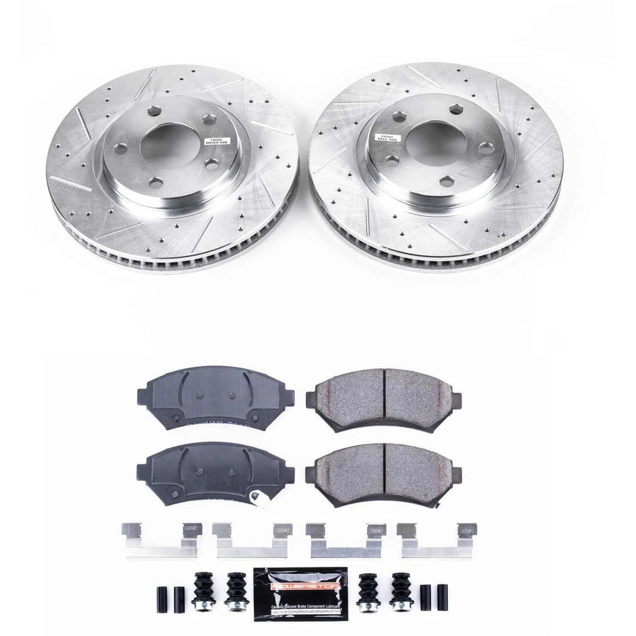 Power Stop K1542 Z23 Carbon Fiber Brake Pads with Drilled & Slotted Brake Rotors Kit