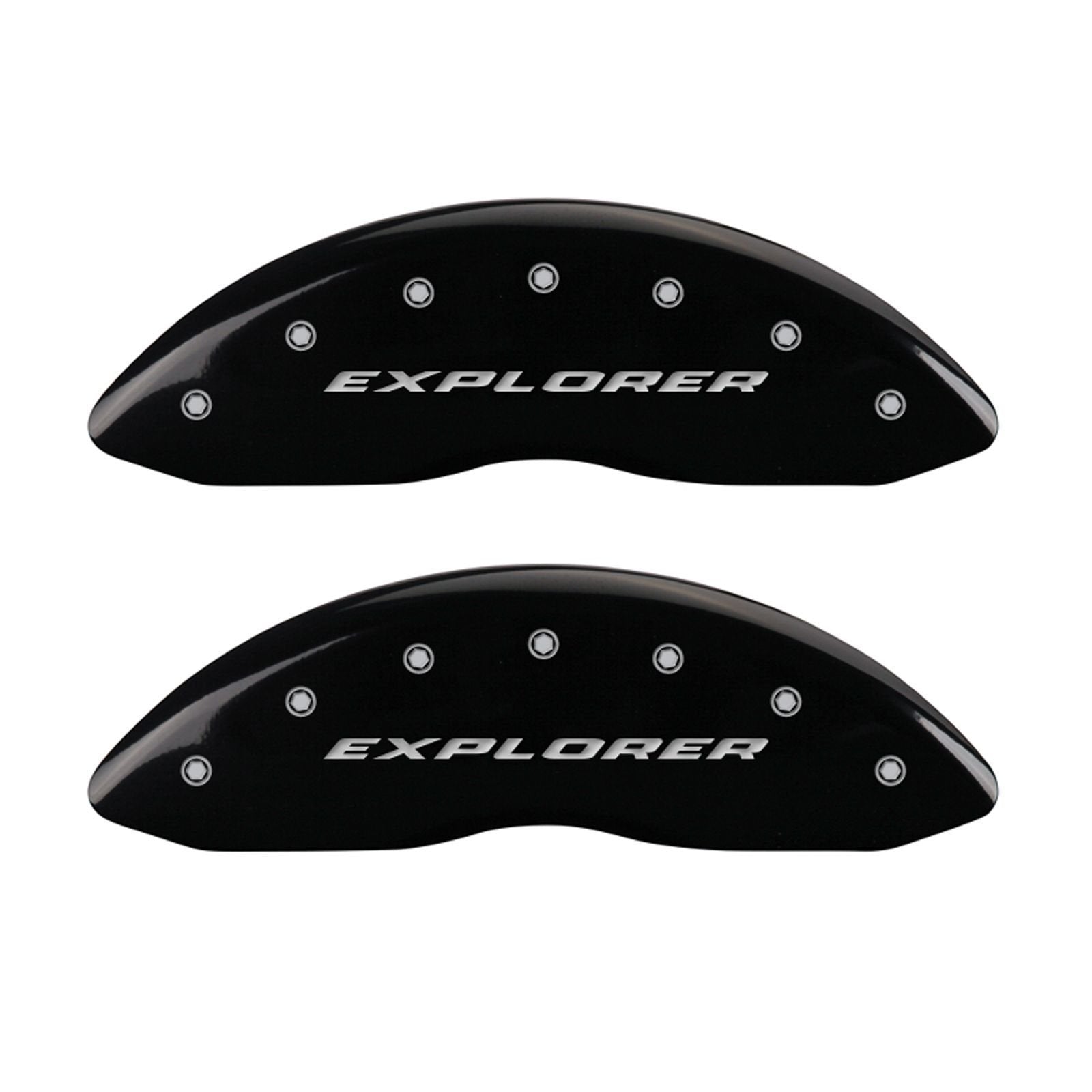 MGP 10243SXPLBK Caliper Covers Black Powder Coat Finish Front and Rear Caliper Cover, Set of 4 (Explorer Silver Characters, Engraved)